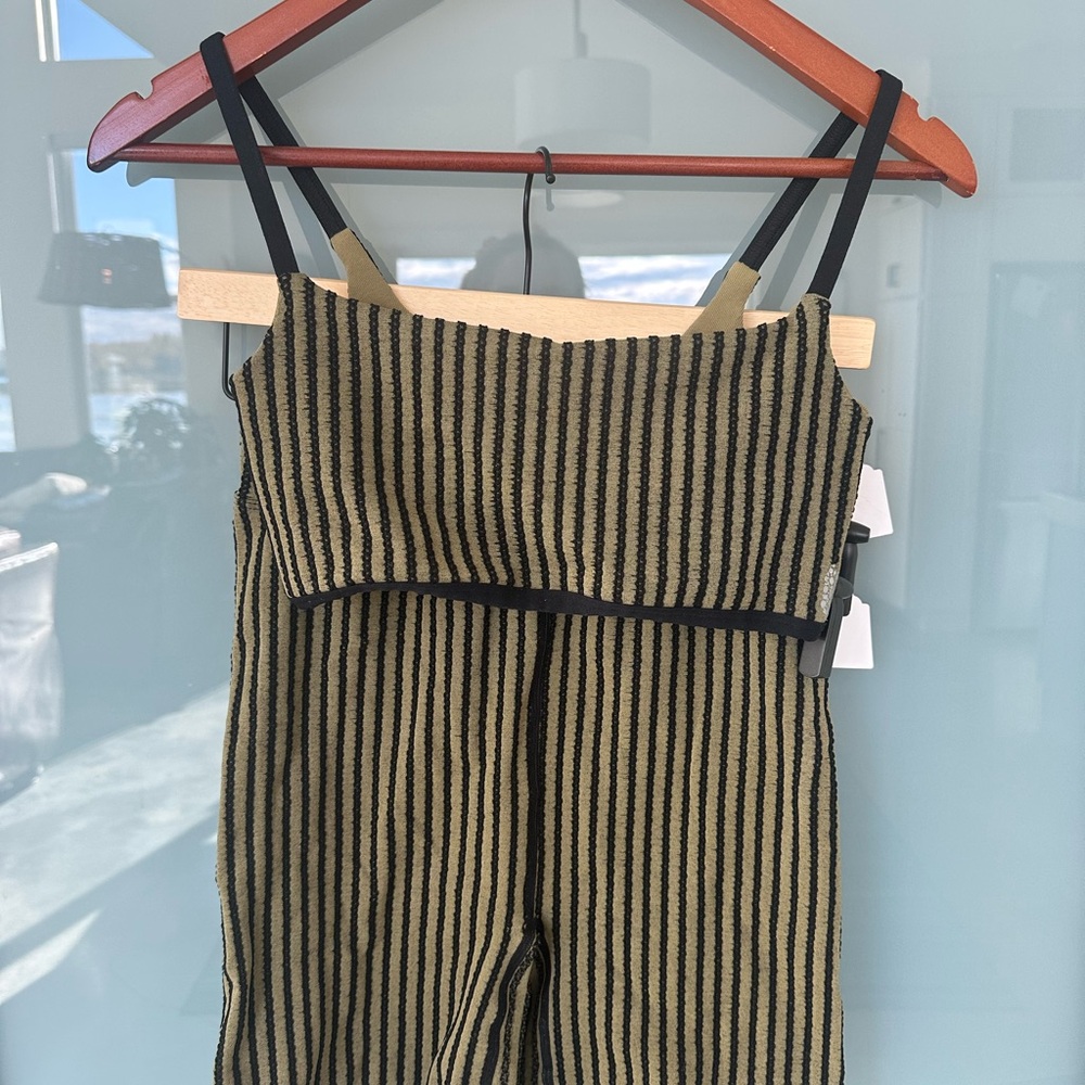 FP Movement by Free People Black and Tan Striped Athletic Shorts and Sports Bra